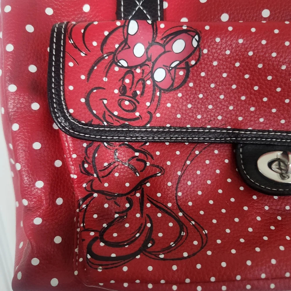 Disney Parks Minnie Mouse Polka Dot Handbag with Black Handles - Picture 2 of 7